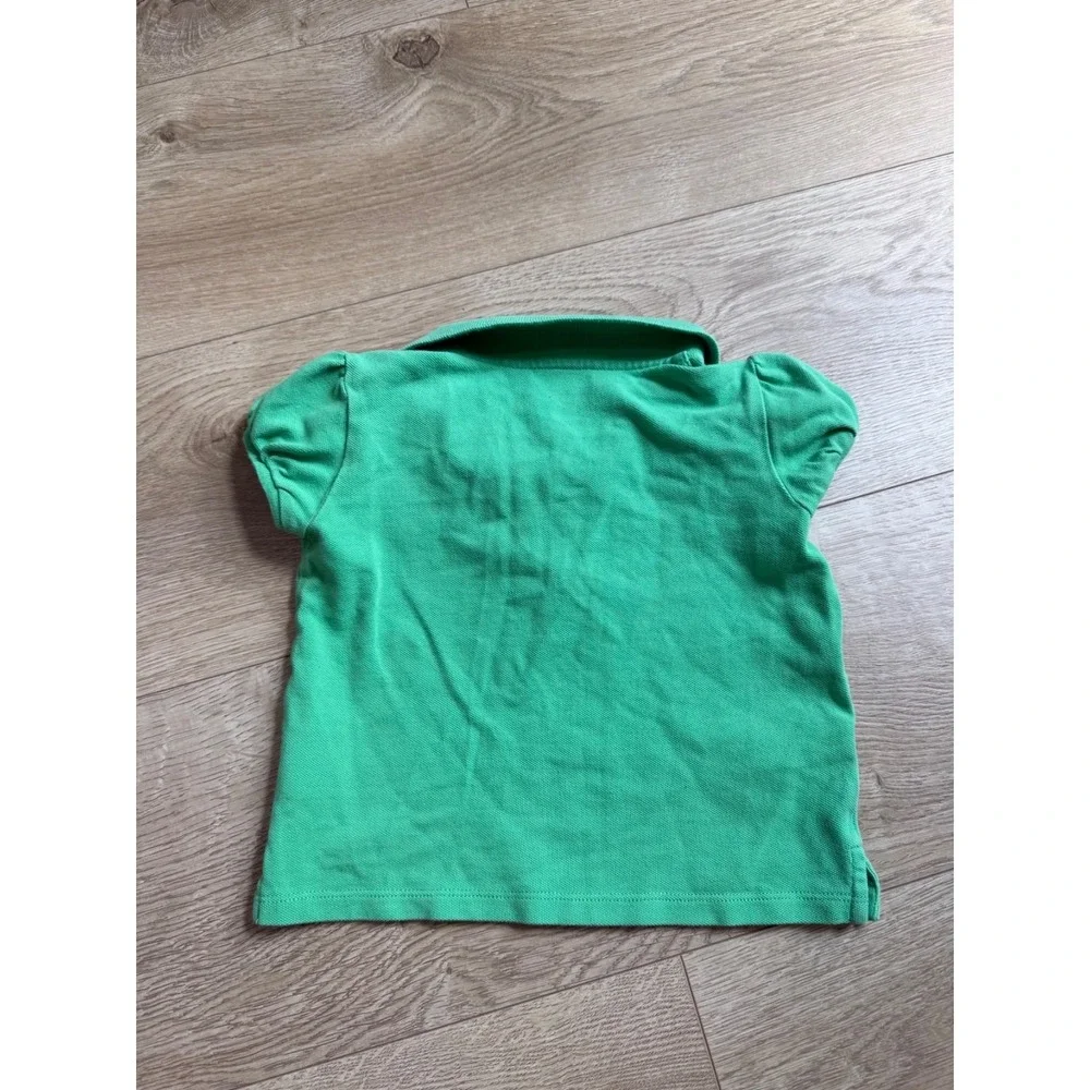 Euc Baby Girls Ralph Lauren green polo short sleeve stretch ruffle collar sz 24M
